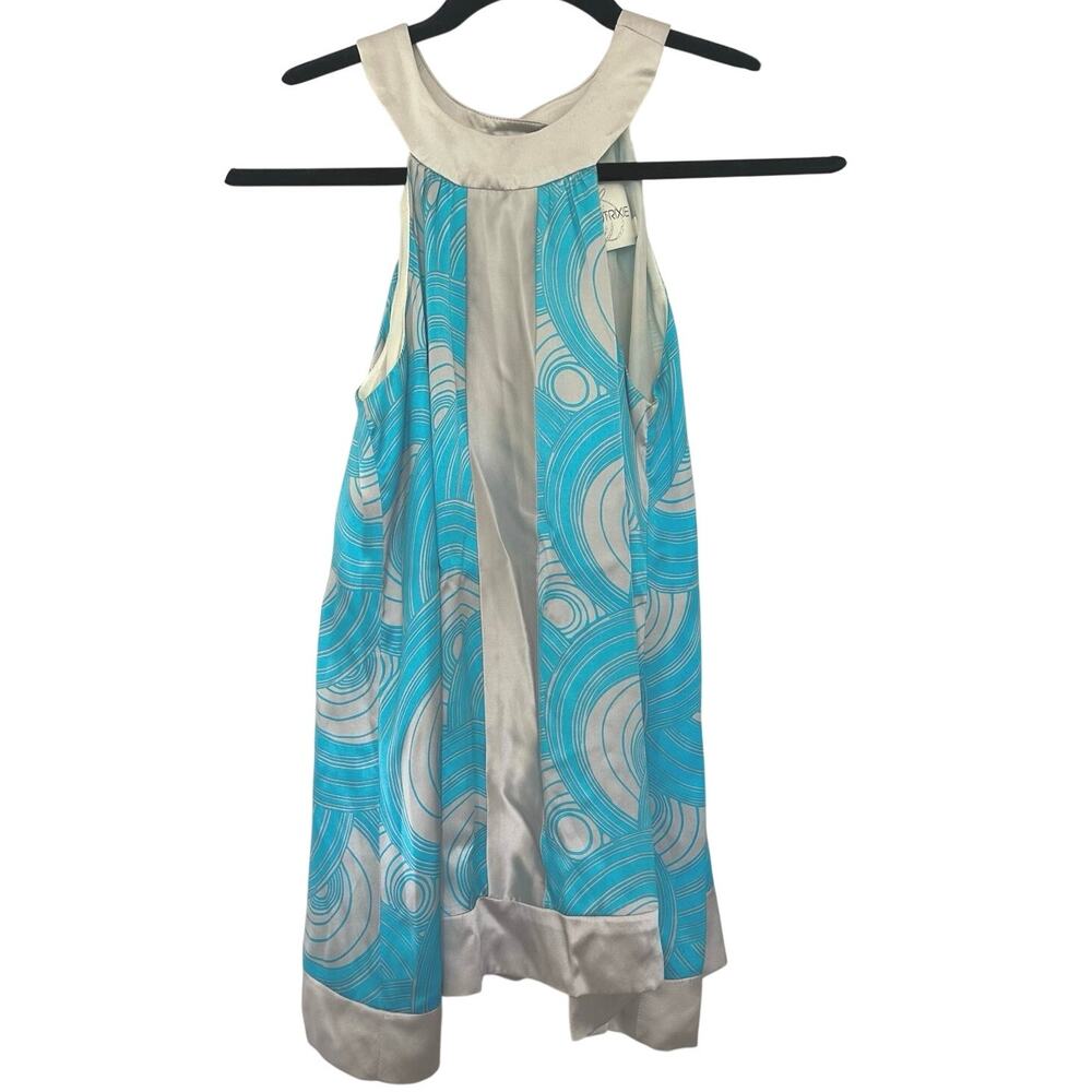 Alice + Trixie XS Satin Halter Tunic Top Blue Geometric Print- Art Deco, Resort